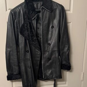 Black Leather Jacket with Faux Fur details